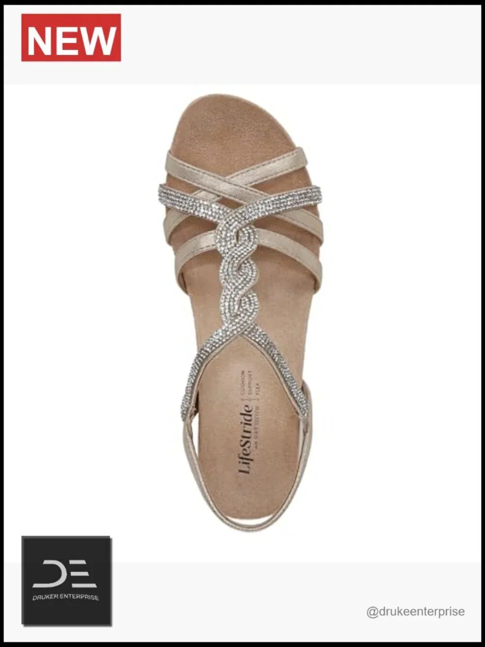 Faux Leather Rhinestone Wedge Sandals with Soft System Comfort